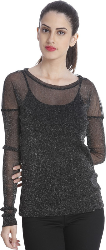 Only Casual Full Sleeve Embellished Women Black Top