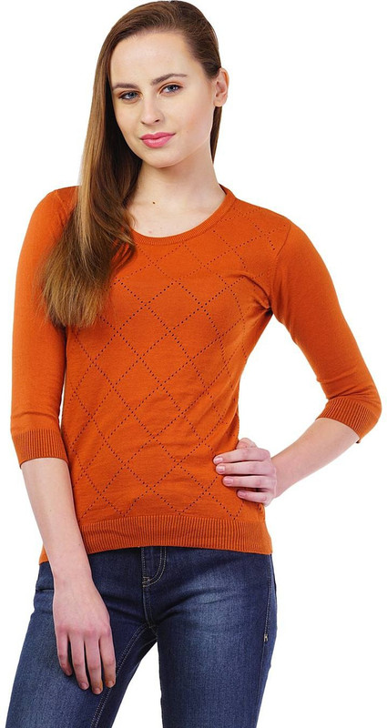 Kalt Casual 3/4 Sleeve Self Design Women Red Top