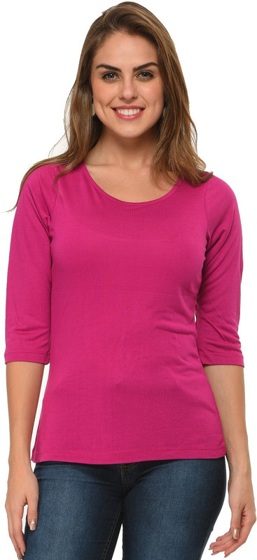 Frenchtrendz Casual 3/4 Sleeve Solid Women Purple Top