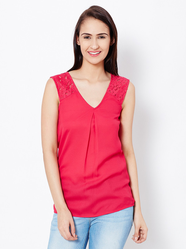 The Vanca Casual Sleeveless Solid Women Pink Top