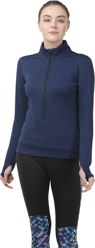 Fitrr Casual Full Sleeve Self Design Women Blue Top