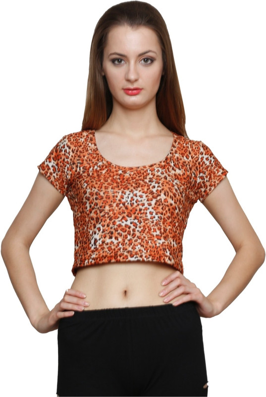 Finesse Casual Cap Sleeve Animal Print Women Multicolor Top