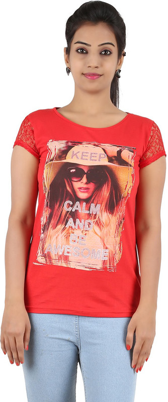 Cute Raskals Party Short Sleeve Graphic Print Women Red Top