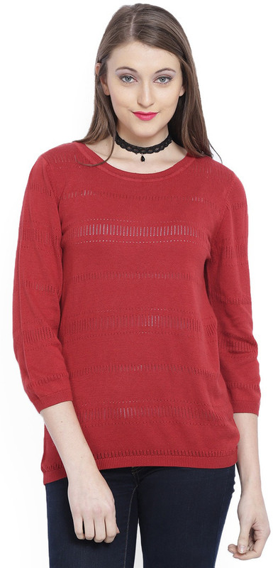 Allen Solly Casual 3/4 Sleeve Self Design Women Red Top