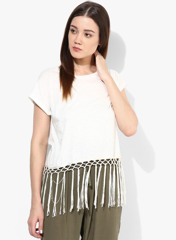 Vero Moda Casual Short Sleeve Solid Women White Top