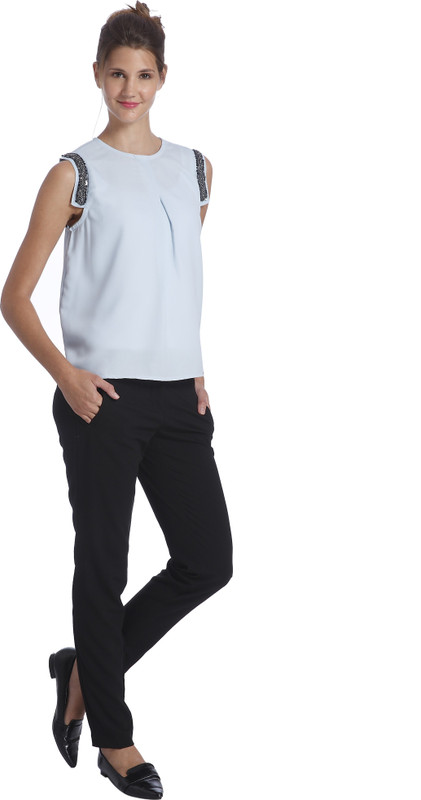 Only Casual Sleeveless Embellished, Solid Women Light Blue Top