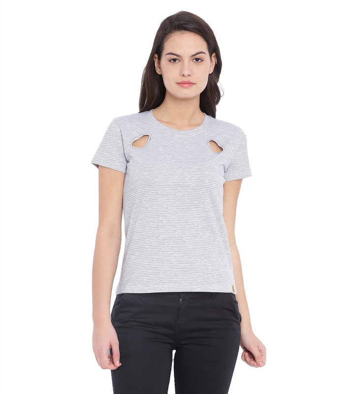Campus Sutra Casual Regular Sleeve Striped Women Grey Top