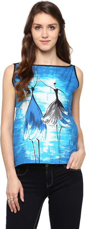 Jaipur Kurti Casual Sleeveless Printed Women Blue Top
