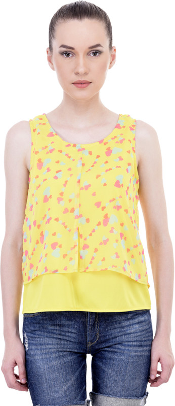 Sanchey Casual Sleeveless Printed Women Multicolor, Yellow Top