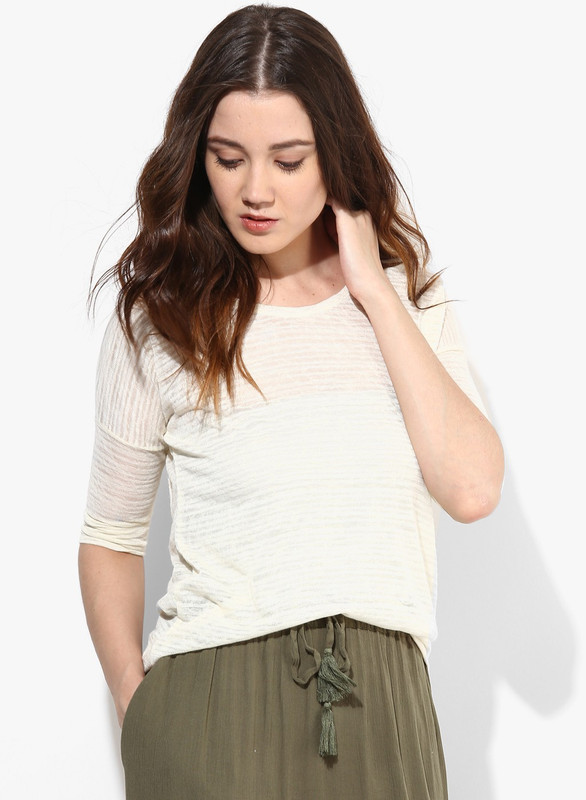 Vero Moda Casual 3/4 Sleeve Striped Women White Top