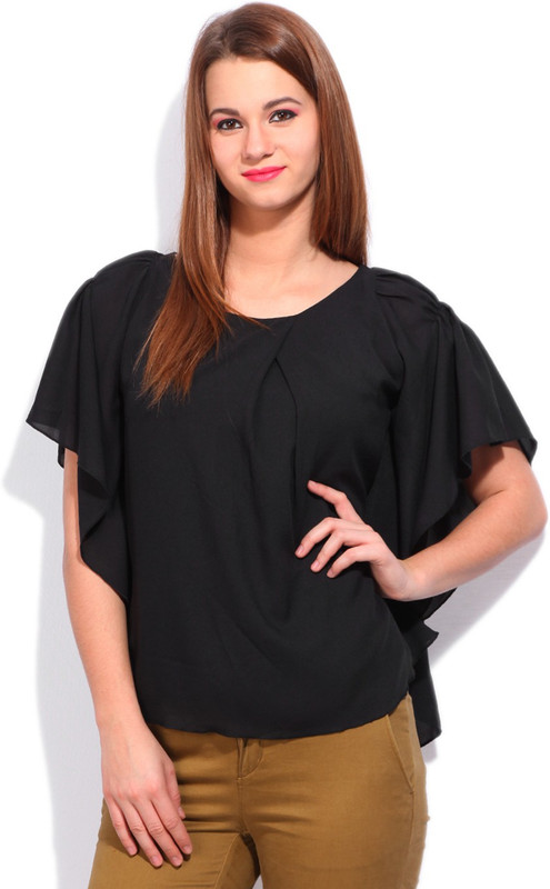 Cherokee Casual Kimono Sleeve Solid Women Black top