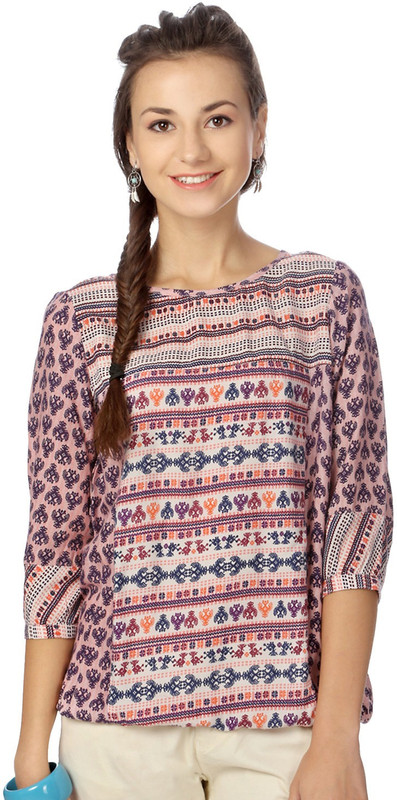 People Casual 3/4 Sleeve Printed Women Multicolor Top
