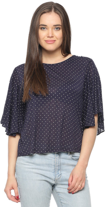 Vvoguish Casual Butterfly Sleeve Printed Women Dark Blue Top