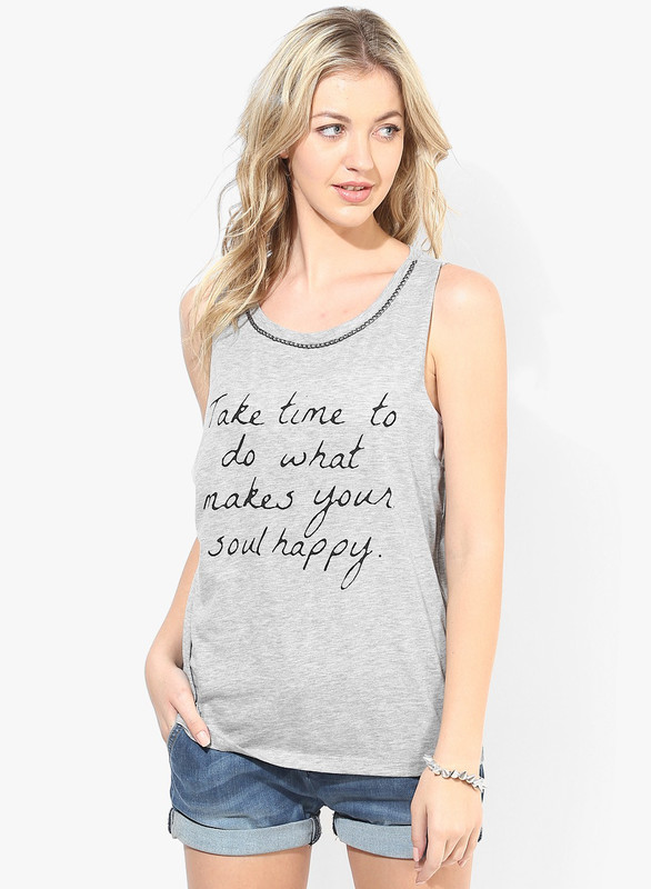 Only Casual Sleeveless Printed Women Grey Top