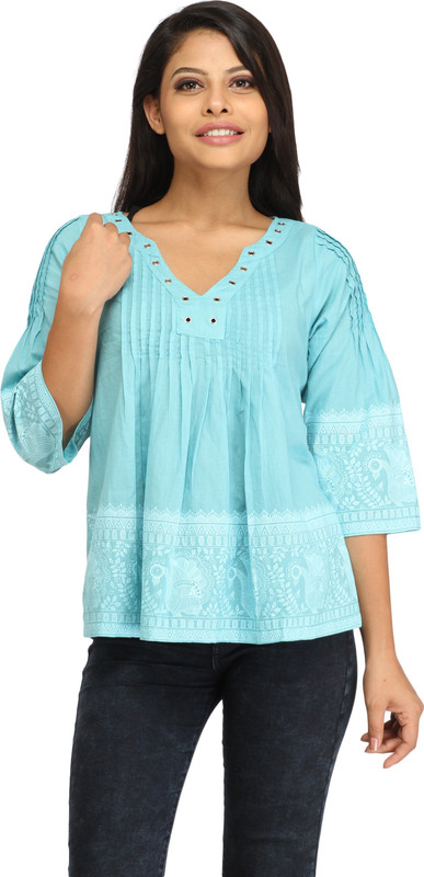 Ankita Party 3/4 Sleeve Stylised Women Blue Top