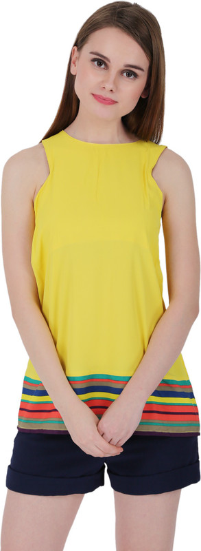 ELYwomen Casual Sleeveless Striped Women Yellow Top