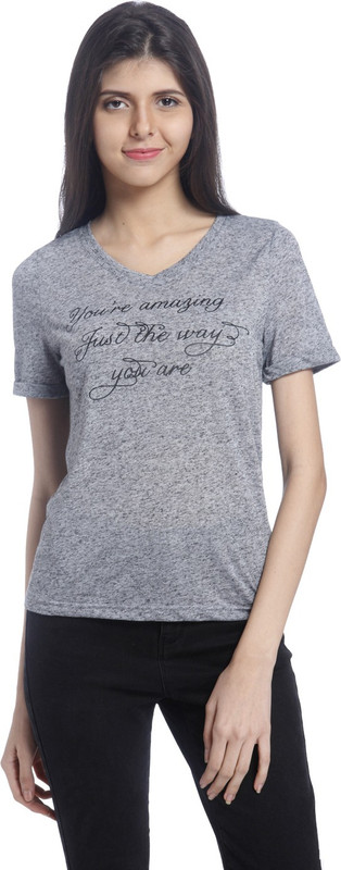 Vero Moda Casual Short Sleeve Graphic Print Women Grey Top
