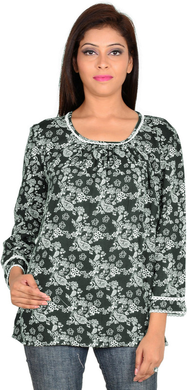 9teen Again Casual 3/4 Sleeve Printed Women Green Top