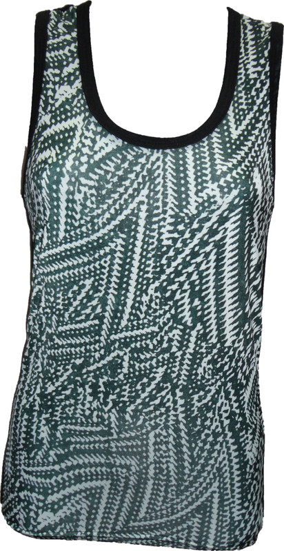 Dovekie Casual No Sleeve Printed Women Black, White Top