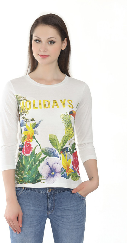 Miss Grace Casual 3/4 Sleeve Printed Women Yellow Top