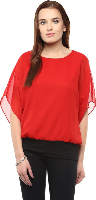 Athena Party Short Sleeve Solid Women's Red Top