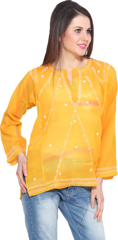 Colors Party Full Sleeve Solid Women Yellow Top