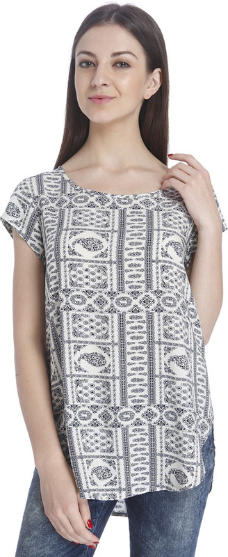 Only Casual Short Sleeve Printed Women White Top