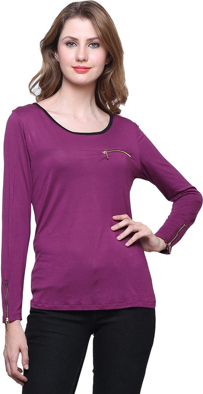 Trendsnu Casual Full Sleeve Solid Women Purple Top