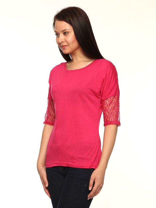 Vvoguish Casual 3/4 Sleeve Solid Women Pink Top