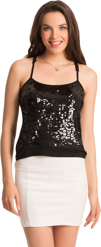 PrettySecrets Party Sleeveless Embellished Women Black Top