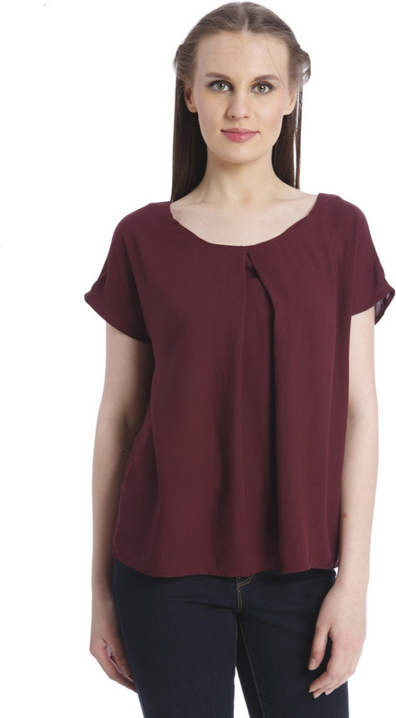 Vero Moda Casual Short Sleeve Solid Women Purple Top