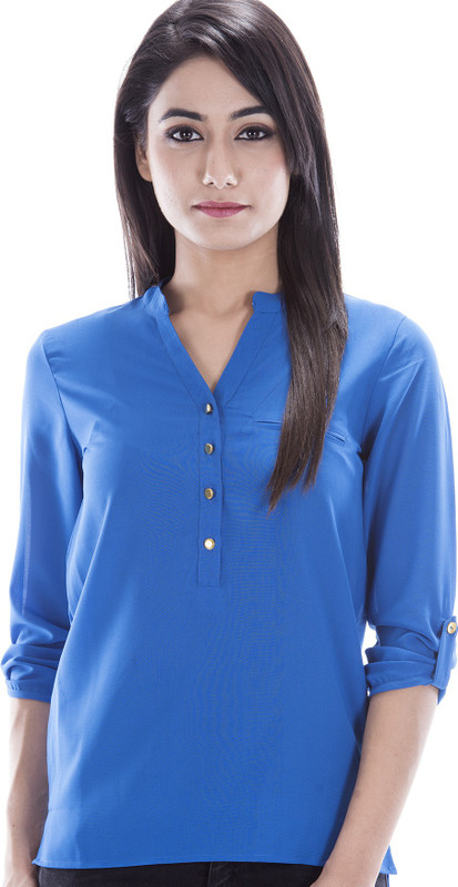 Amadore Casual 3/4 Sleeve Solid Women Blue Top
