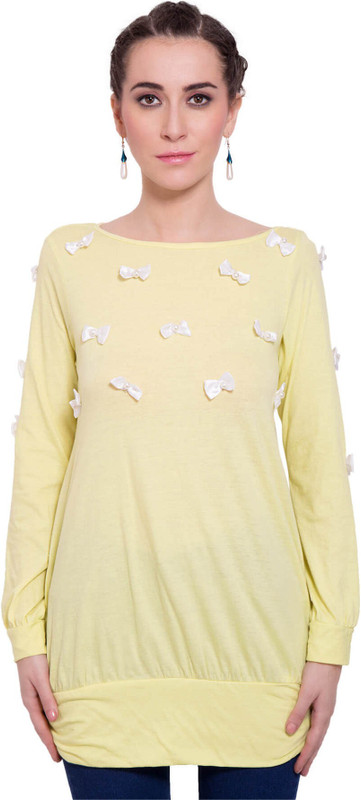 9teen Again Casual Full Sleeve Solid Women Yellow Top