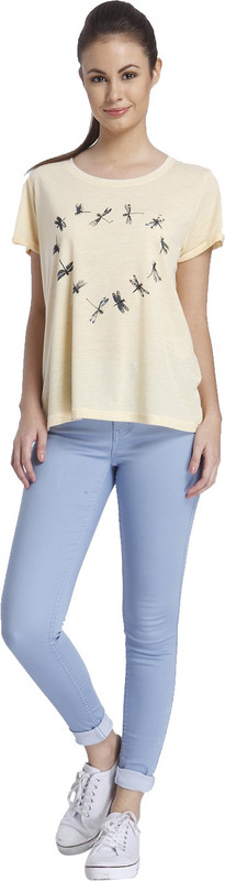 Only Casual Short Sleeve Printed Women Beige Top