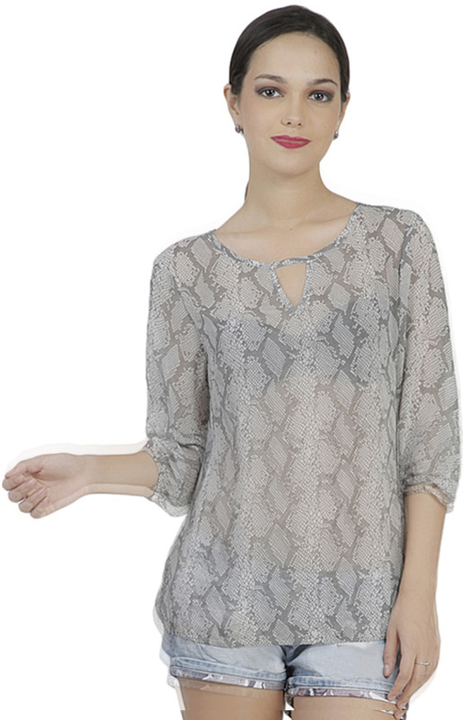 Mask Lifestyle Casual 3/4 Sleeve Animal Print Women Green Top