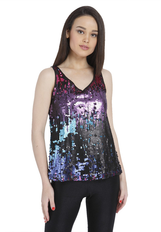 Only Casual Sleeveless Embellished Women Black Top