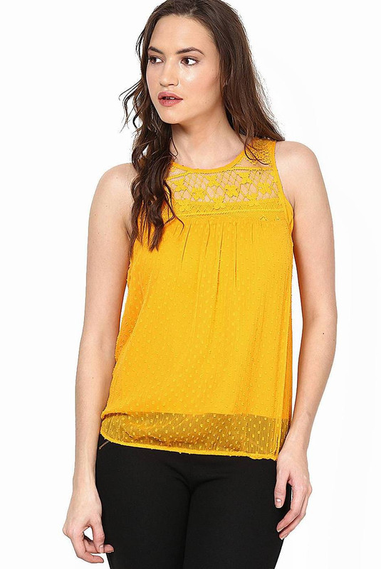 Vero Moda Casual Sleeveless Solid Women Orange Top