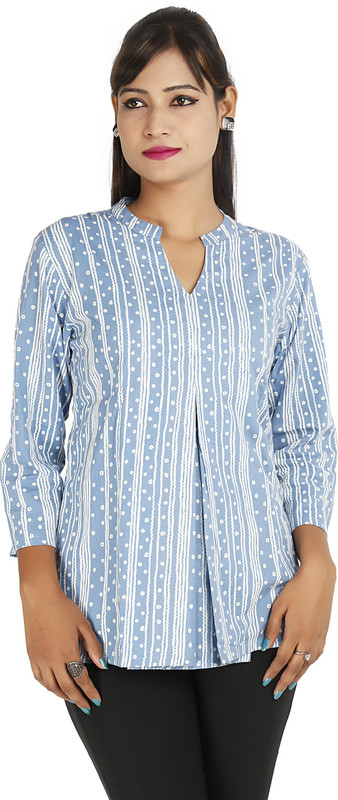 Ra Studio Casual 3/4 Sleeve Printed Women Blue Top