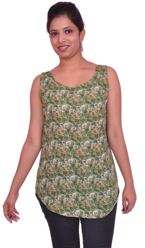 Jevaraz Casual Sleeveless Printed Women Green, Yellow Top