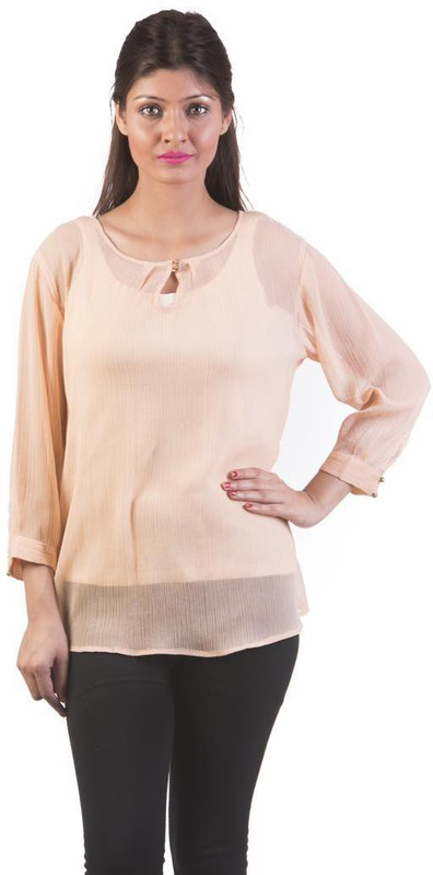 Gabby Casual Full Sleeve Solid Women Orange Top