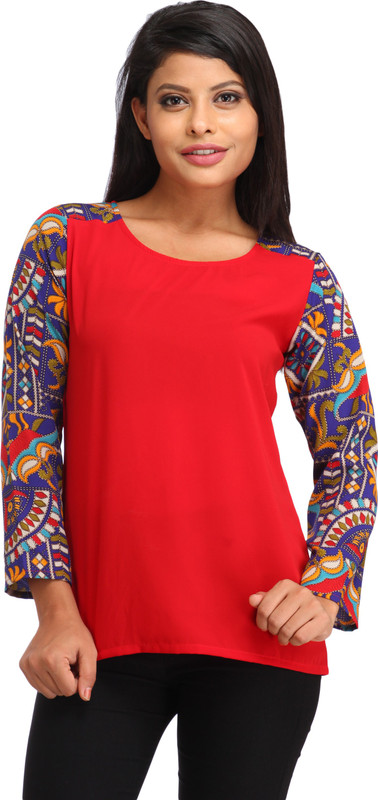 Cottinfab Casual Regular Sleeve Printed Women Red Top