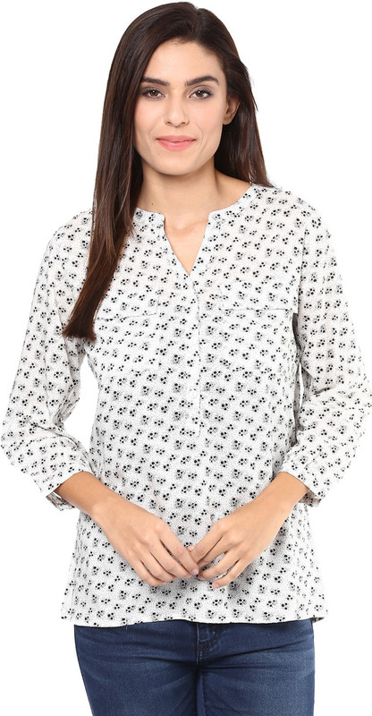 Harpa Casual Full Sleeve Printed Women White Top