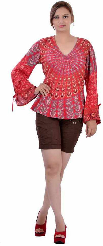 Indi Bargain Party Full Sleeve Floral Print Women Red Top
