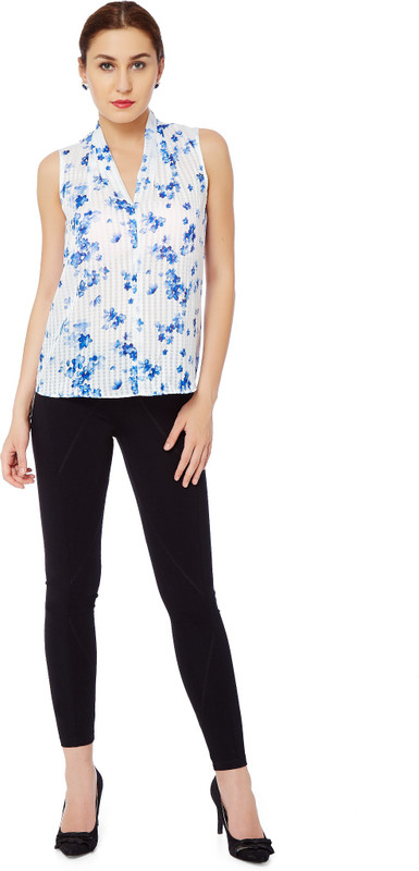 Avirate Casual Sleeveless Floral Print Women White Top
