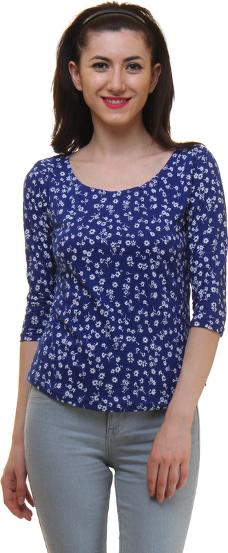 Vvoguish Casual 3/4 Sleeve Printed Women Blue Top