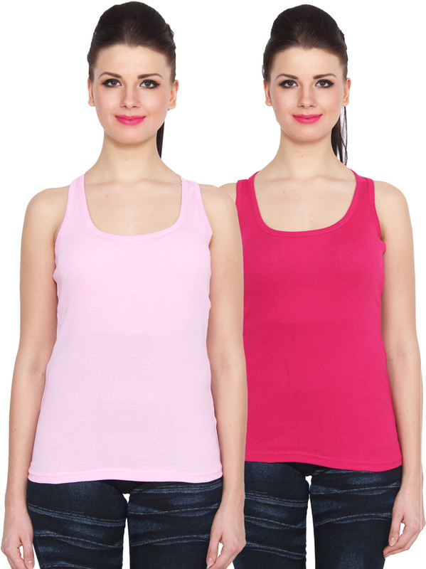NumBrave Sports Sleeveless Solid Women Pink Top