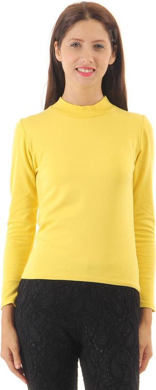 Just In Time Casual Full Sleeve Solid Women Yellow Top