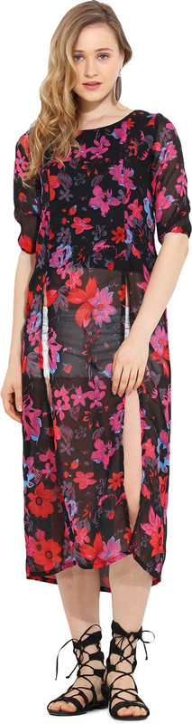 Trend Arrest Casual 3/4 Sleeve Floral Print Women Black Top