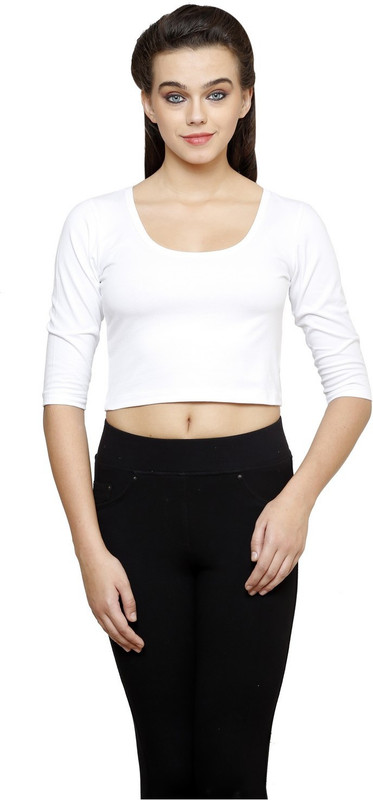 Finesse Casual 3/4 Sleeve Solid Women White Top