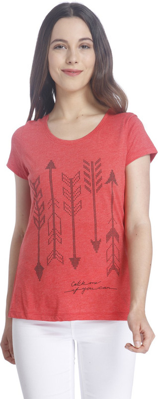Vero Moda Casual Cap Sleeve Graphic Print Women Red Top